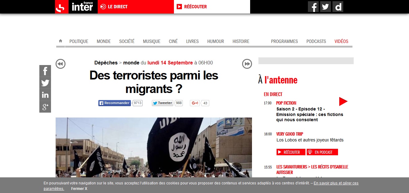 réfugiés terroristes France Inter