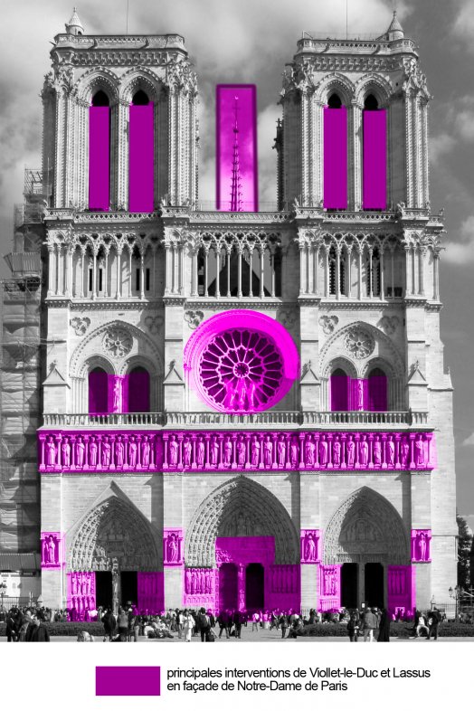 En couleur: les principales interventions de Viollet-le-Duc et Lassus ©D.R.