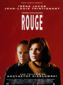 Affiche du film Trois couleurs : Rouge (Red) de Krzysztof Kieslowski avec Irene Jacob et Jean Louis Trintignant (1994). Photo: D.R.