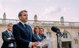 Déclaration d'Emmanuel Macron à la suite de sa rencontre avec les scientifiques de l'IPBES, Palais de l'Elysée, 6 mai 2019. Photo: Denis Meyer/Hans Lucas/AFP