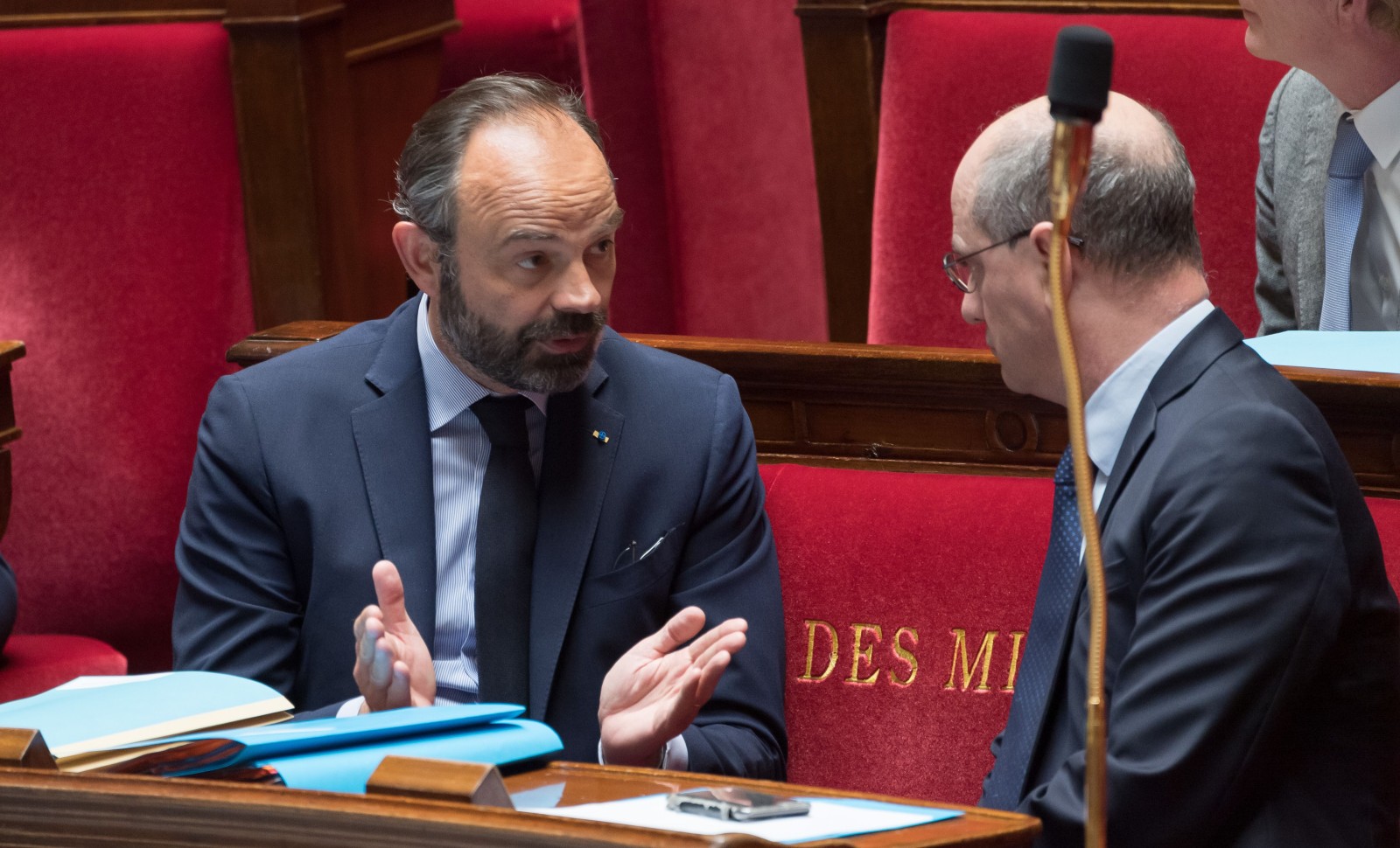 Le Premier ministre Edouard Philippe face à son ministre de l'Education, mardi 21 avril à l'Assemblée nationale © Jacques Witt/SIPA Numéro de reportage: 00957382_000008