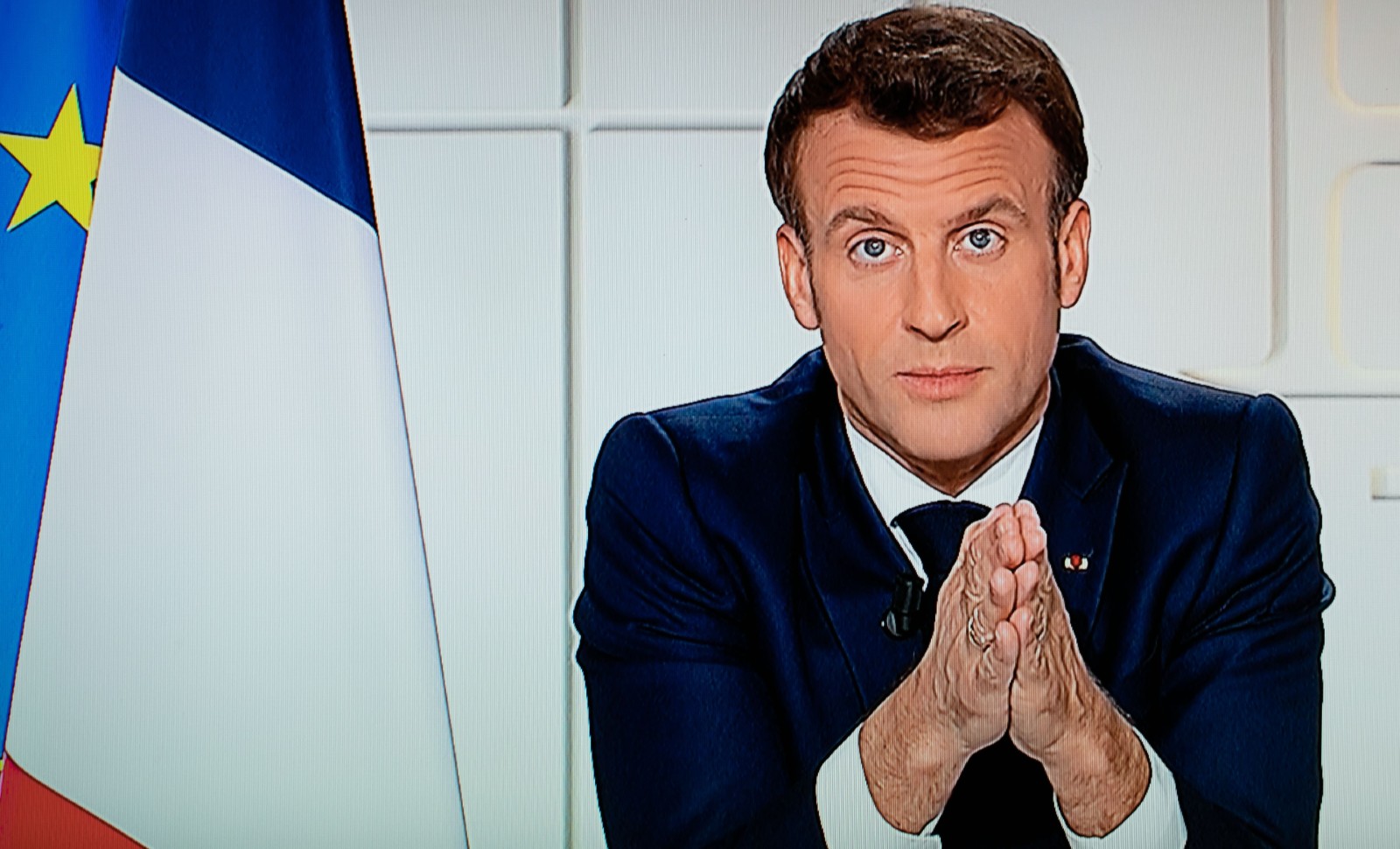 Le président Macron s'adresse aux Français à la télévision le 31 mars 2021, et annonce un troisième confinement pour lutter contre le Covid-19 © ROMUALD MEIGNEUX/SIPA Numéro de reportage : 01012419_000018