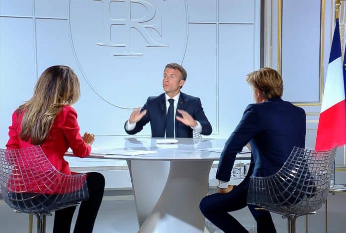 Paris: TV speech by French President Emmanuel Macron on the Public Channel France 2