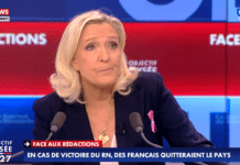 Marine Le Pen sur le plateau de CNews et Europe 1, où elle a réagi au sondage Ifop affirmant que 46% des musulmans de France se disent prêts à quitter le pays si elle est élue.